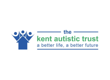 The Kent Autistic Trust logo featuring a blue stylised image of three figures with raised arms, alongside the text "the kent autistic trust" in blue, and the tagline "a better life, a better future" beneath it.